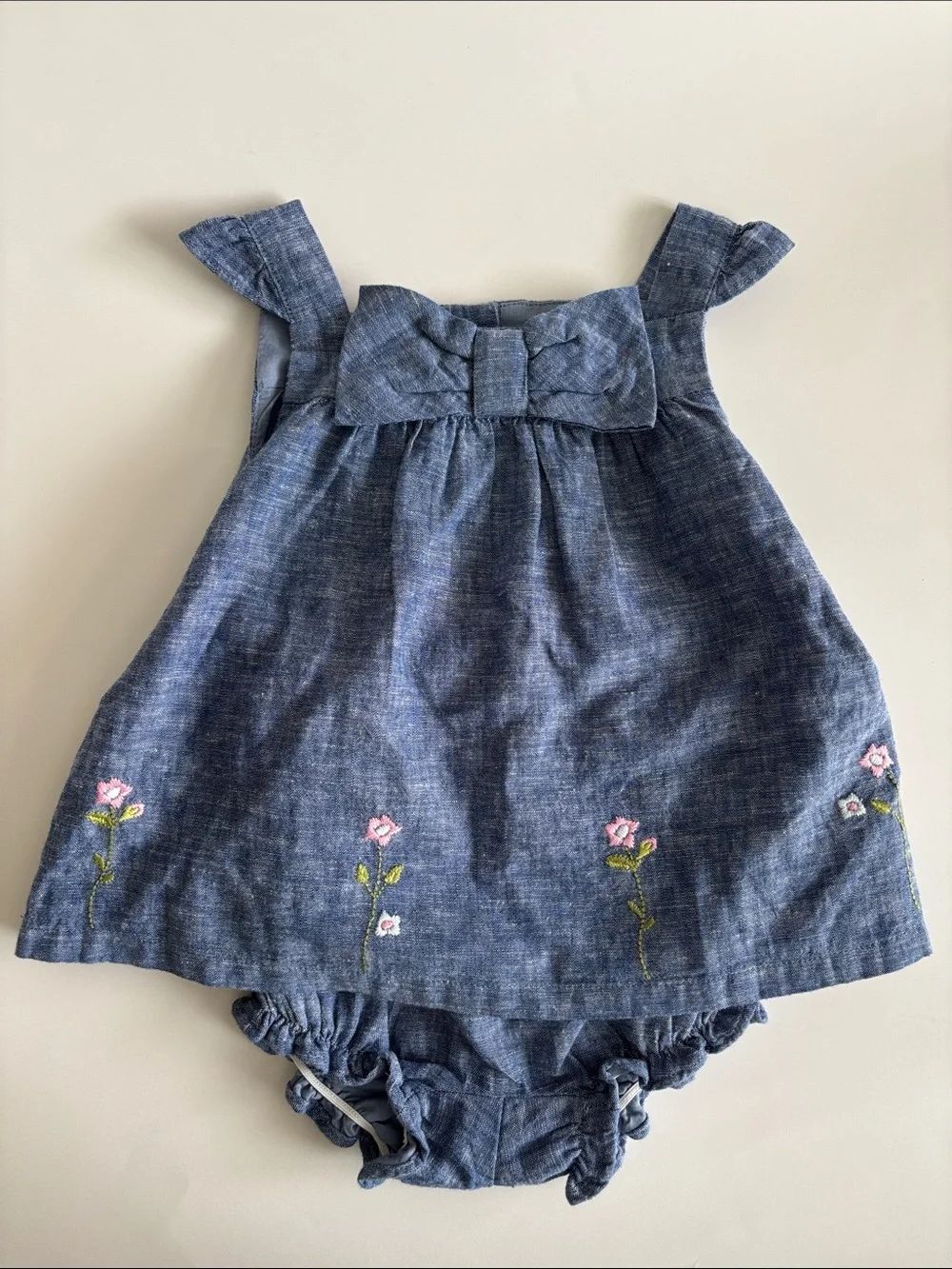 NWT Janie and Jack Embroidered 2-Piece Chambray Romper Set Size 12-18 Months